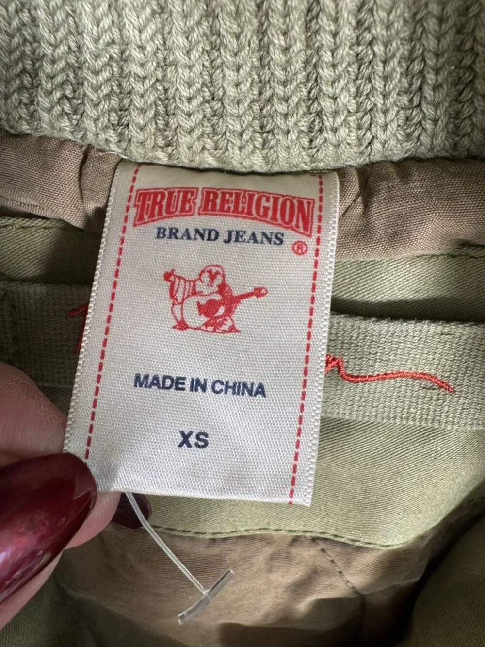 True Religion Military Green Bomber Funnel Knit Jacket Womens XS Stylish Casual - Picture 7 of 16